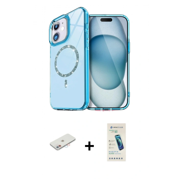 MARSİLYAN™- iPhone 12 Kılıf Kıvılcım Form Prime - Şeffaf Pasifik Cam Ekran Koruyucu + Renkli Kamera Lens Koruma Cam - PE