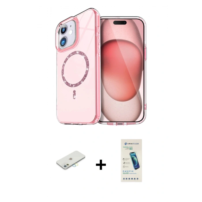 MARSİLYAN™- iPhone 12 Kılıf Kıvılcım Form Prime - Şeffaf Pasifik Cam Ekran Koruyucu + Renkli Kamera Lens Koruma Cam - SI