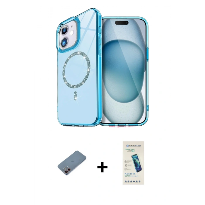 MARSİLYAN™- iPhone 12 Kılıf Kıvılcım Form Prime - Şeffaf Pasifik Cam Ekran Koruyucu + Shine Kamera Lens Koruma Cam - PE