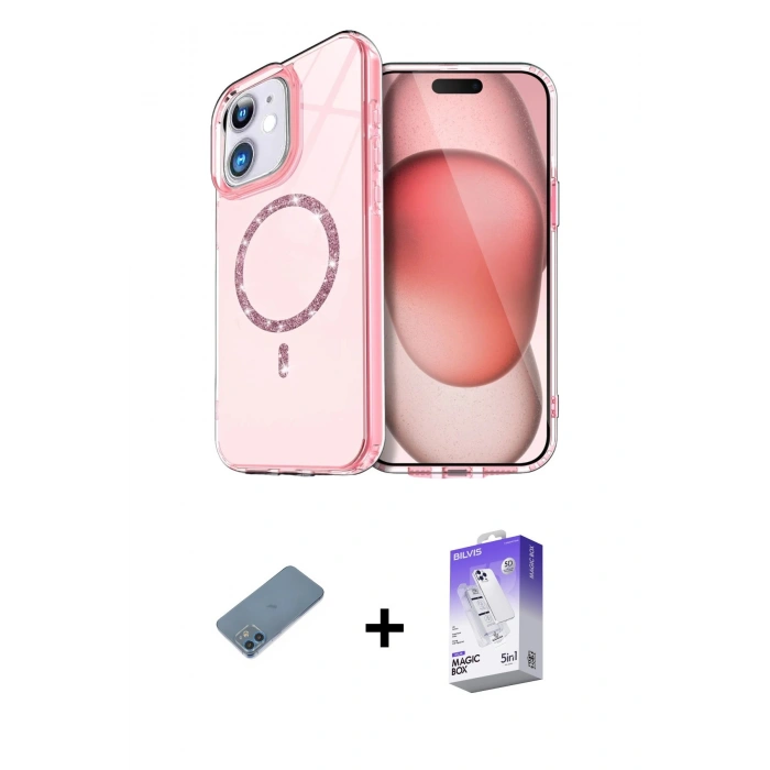 MARSİLYAN™- iPhone 12 Kılıf Kıvılcım Form Prime - Siyah Bilvis 5in1 3D Magic Cam Ekran Koruyucu + Mavi Shine Kamera Lens Koruma Cam