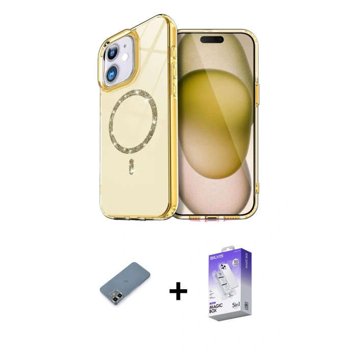 MARSİLYAN™- iPhone 12 Kılıf Kıvılcım Form Prime - Siyah Bilvis 5in1 3D Magic Cam Ekran Koruyucu + Metal Kamera Lens Koruma Cam - GD