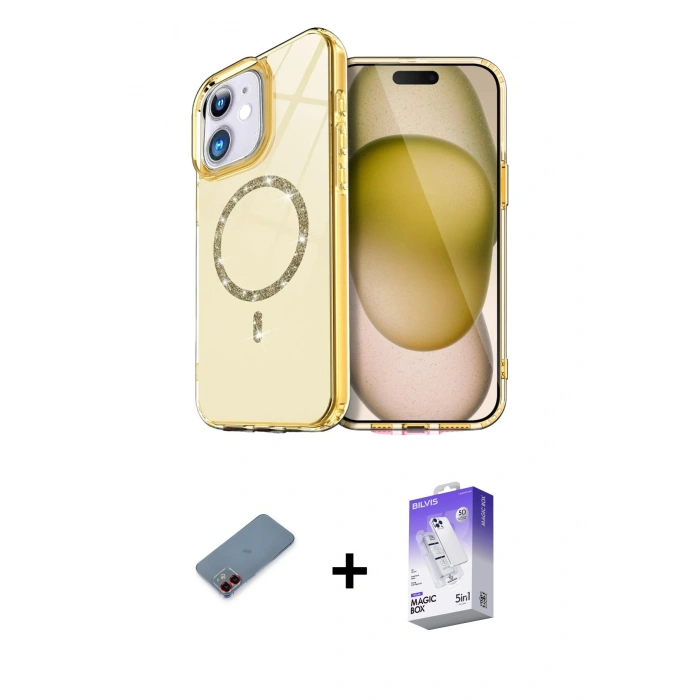 MARSİLYAN™- iPhone 12 Kılıf Kıvılcım Form Prime - Siyah Bilvis 5in1 3D Magic Cam Ekran Koruyucu + Metal Kamera Lens Koruma Cam - KI