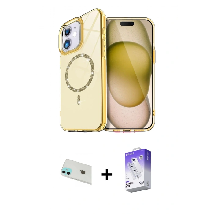MARSİLYAN™- iPhone 12 Kılıf Kıvılcım Form Prime - Siyah Bilvis 5in1 3D Magic Cam Ekran Koruyucu + Rainbow Kamera Lens Koruma Cam - YL