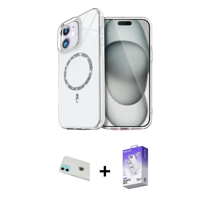 MARSİLYAN™- iPhone 12 Kılıf Kıvılcım Form Prime - Siyah Bilvis 5in1 3D Magic Cam Ekran Koruyucu + Rainbow Kamera Lens Koruma Cam - YL