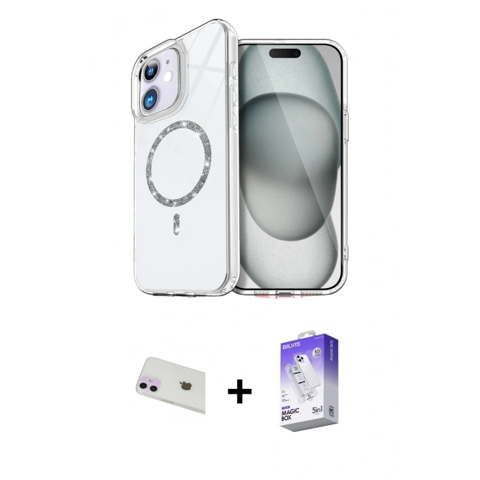 MARSİLYAN™- iPhone 12 Kılıf Kıvılcım Form Prime - Siyah Bilvis 5in1 3D Magic Cam Ekran Koruyucu + Rainbow Kamera Lens Koruma Cam - MR