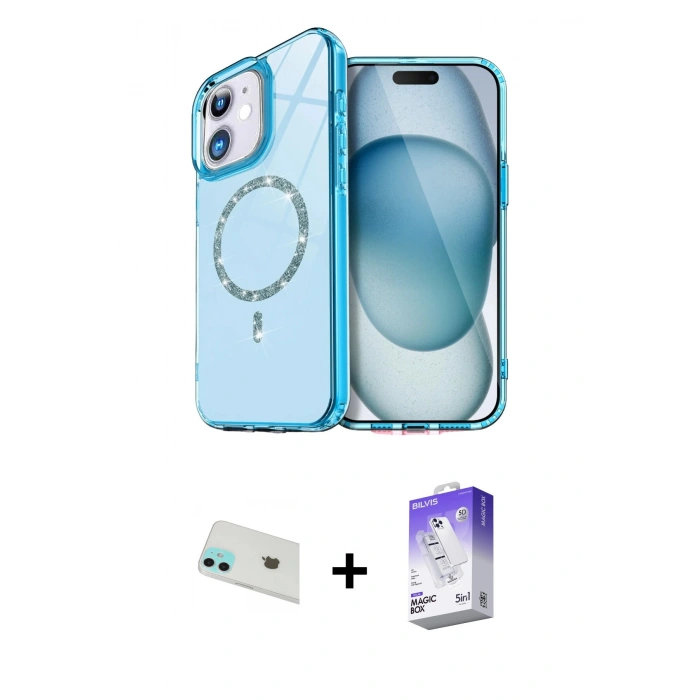 MARSİLYAN™- iPhone 12 Kılıf Kıvılcım Form Prime - Siyah Bilvis 5in1 3D Magic Cam Ekran Koruyucu + Rainbow Kamera Lens Koruma Cam - YL
