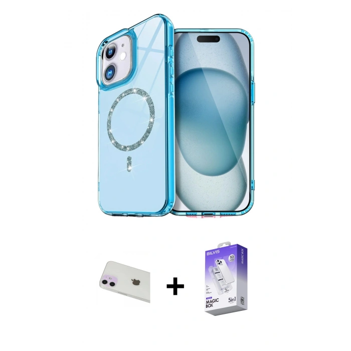 MARSİLYAN™- iPhone 12 Kılıf Kıvılcım Form Prime - Siyah Bilvis 5in1 3D Magic Cam Ekran Koruyucu + Rainbow Kamera Lens Koruma Cam - MR