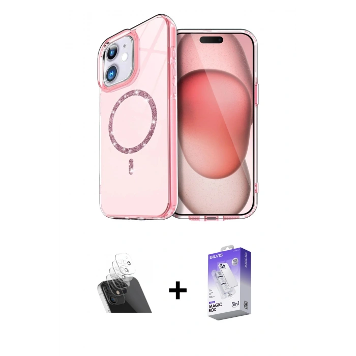 MARSİLYAN™- iPhone 12 Kılıf Kıvılcım Form Prime - Siyah Bilvis 5in1 3D Magic Cam Ekran Koruyucu + Şeffaf Kamera Lens Koruma Cam