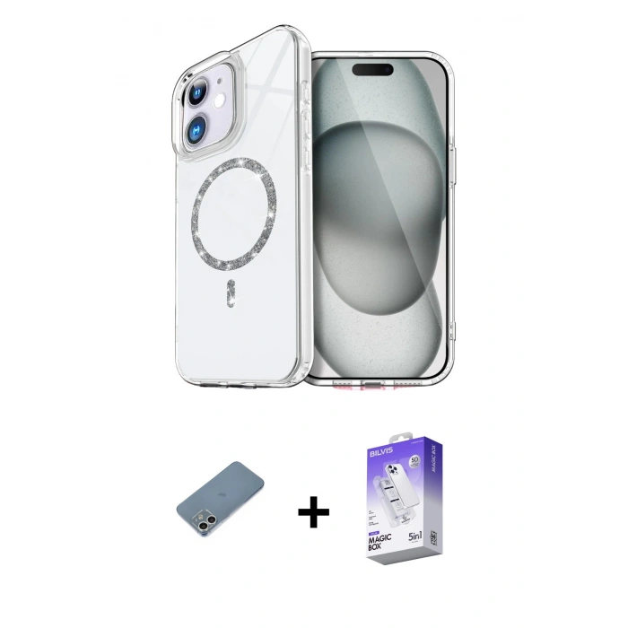 MARSİLYAN™- iPhone 12 Kılıf Kıvılcım Form Prime - Siyah Bilvis 5in1 3D Magic Cam Ekran Koruyucu + Shine Kamera Lens Koruma Cam - GS
