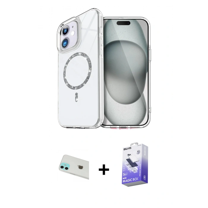 MARSİLYAN™- iPhone 12 Kılıf Kıvılcım Form Prime - Siyah Bilvis 5in1 5D Magic Hayalet Cam Ekran Koruyucu + Yeşil Rainbow Kamera Lens Koruma Cam