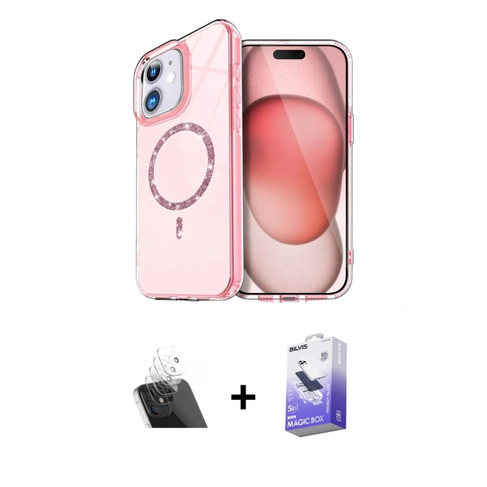 MARSİLYAN™- iPhone 12 Kılıf Kıvılcım Form Prime - Siyah Bilvis 5in1 5D Magic Hayalet Cam Ekran Koruyucu + Kamera Lens Koruma Cam - SF