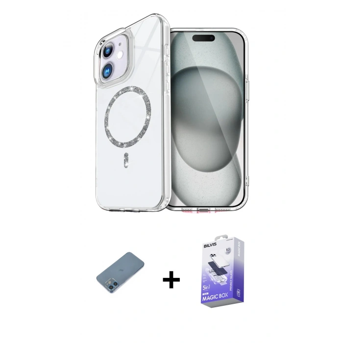 MARSİLYAN™- iPhone 12 Kılıf Kıvılcım Form Prime - Siyah Bilvis 5in1 5D Magic Hayalet Cam Ekran Koruyucu + Shine Kamera Lens Koruma Cam - MI