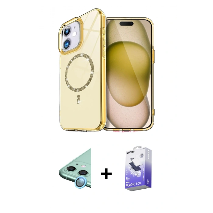 MARSİLYAN™- iPhone 12 Kılıf Kıvılcım Form Prime - Siyah Bilvis 5in1 5D Magic Hayalet Cam Ekran Koruyucu + Raze Metal Kamera Lens - MI