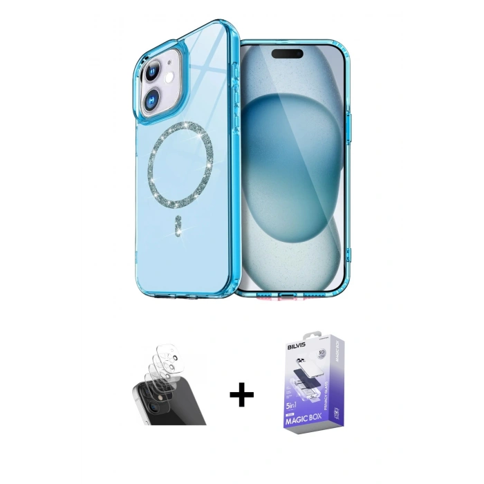 MARSİLYAN™- iPhone 12 Kılıf Kıvılcım Form Prime - Siyah Bilvis 5in1 5D Magic Hayalet Cam Ekran Koruyucu + Kamera Lens Koruma Cam - SF