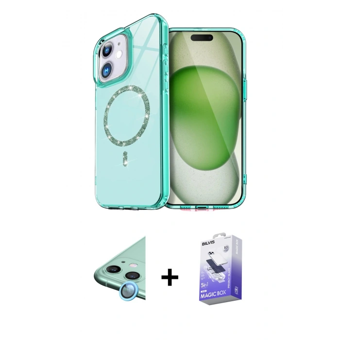 MARSİLYAN™- iPhone 12 Kılıf Kıvılcım Form Prime - Siyah Bilvis 5in1 5D Magic Hayalet Cam Ekran Koruyucu + Raze Metal Kamera Lens - MI