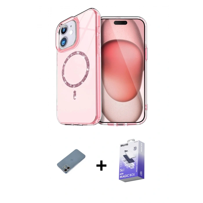 MARSİLYAN™- iPhone 12 Kılıf Kıvılcım Form Prime - Siyah Bilvis 5in1 5D Magic Hayalet Cam Ekran Koruyucu + Shine Kamera Lens Koruma Cam - GI