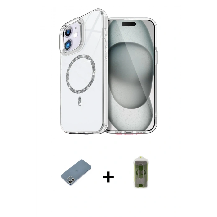 MARSİLYAN™- iPhone 12 Kılıf Kıvılcım Form Prime - Siyah Joko Magic 5D Hayalet Cam + Gümüş Shine Kamera Lens Koruma Cam