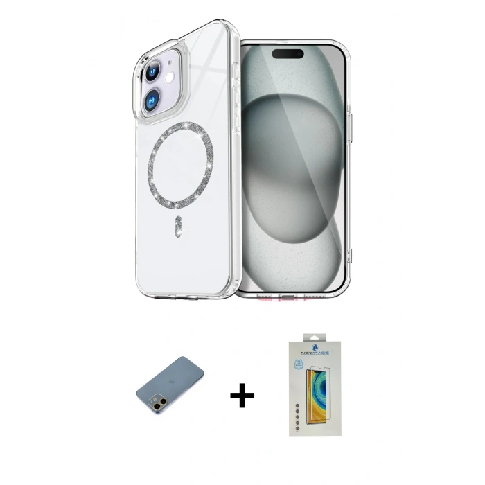 MARSİLYAN™- iPhone 12 Kılıf Kıvılcım Form Prime - Siyah Polymer Nano Ekran Koruyucu + Gold Shine Kamera Lens Koruma Cam