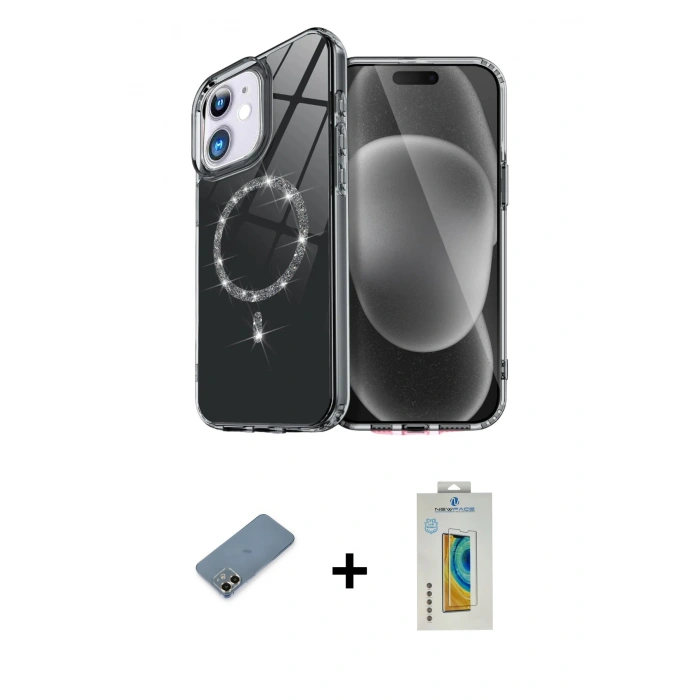 MARSİLYAN™- iPhone 12 Kılıf Kıvılcım Form Prime - Siyah Polymer Nano Ekran Koruyucu + Metal Kamera Lens Koruma Cam - GD