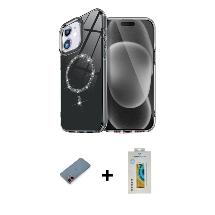 MARSİLYAN™- iPhone 12 Kılıf Kıvılcım Form Prime - Siyah Polymer Nano Ekran Koruyucu + Metal Kamera Lens Koruma Cam - KI