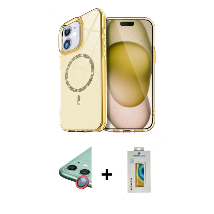 MARSİLYAN™- iPhone 12 Kılıf Kıvılcım Form Prime - Siyah Polymer Nano Ekran Koruyucu + Raze Metal Kamera Lens - KI