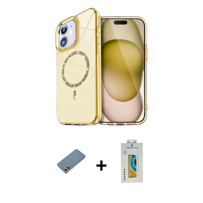 MARSİLYAN™- iPhone 12 Kılıf Kıvılcım Form Prime - Siyah Polymer Nano Ekran Koruyucu + Shine Kamera Lens Koruma Cam - GS