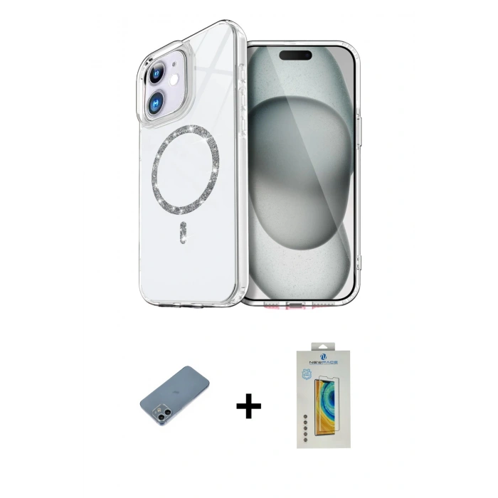 MARSİLYAN™- iPhone 12 Kılıf Kıvılcım Form Prime - Siyah Polymer Nano Ekran Koruyucu + Shine Kamera Lens Koruma Cam - SABE
