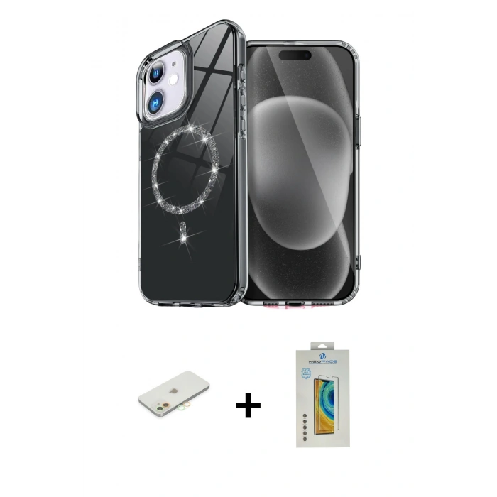 MARSİLYAN™- iPhone 12 Kılıf Kıvılcım Form Prime - Siyah Polymer Nano Ekran Koruyucu + Renkli Kamera Lens Koruma Cam - TU