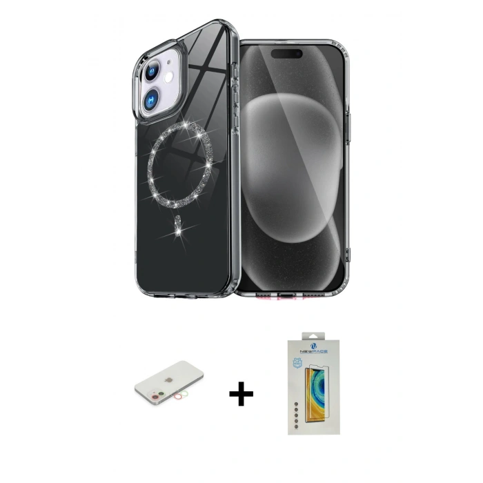 MARSİLYAN™- iPhone 12 Kılıf Kıvılcım Form Prime - Siyah Polymer Nano Ekran Koruyucu + Renkli Kamera Lens Koruma Cam - YL