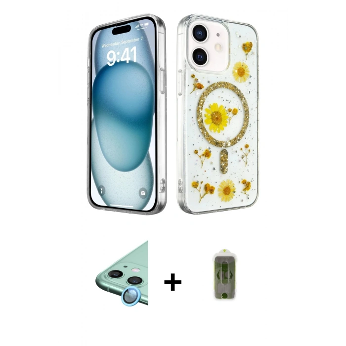MARSİLYAN™- iPhone 12 Kılıf Kozmos Doku - Siyah Joko Magic 5D Hayalet Cam + Raze Metal Kamera Lens - MI