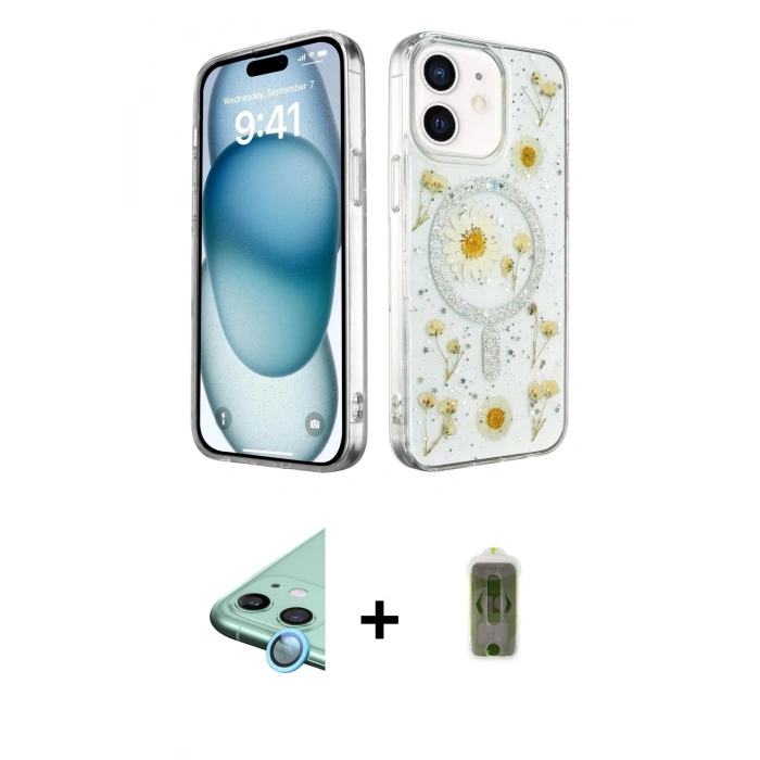MARSİLYAN™- iPhone 12 Kılıf Kozmos Doku - Siyah Joko Magic 5D Hayalet Cam + Raze Metal Kamera Lens - MI