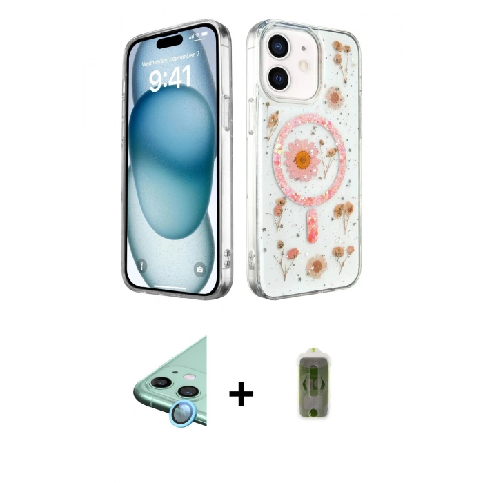 MARSİLYAN™- iPhone 12 Kılıf Kozmos Doku - Siyah Joko Magic 5D Hayalet Cam + Raze Metal Kamera Lens - MI