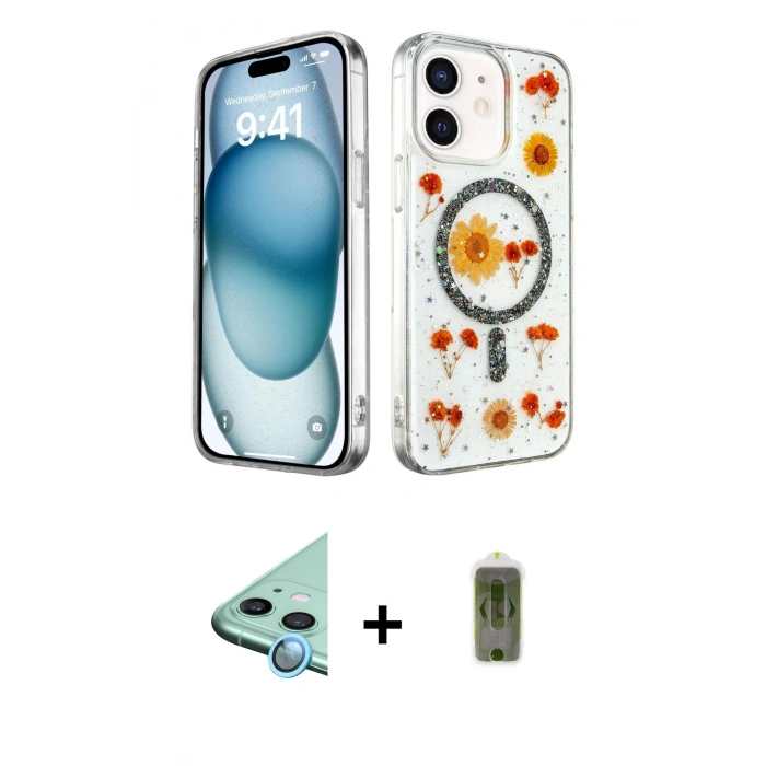 MARSİLYAN™- iPhone 12 Kılıf Kozmos Doku - Siyah Joko Magic 5D Hayalet Cam + Raze Metal Kamera Lens - MI