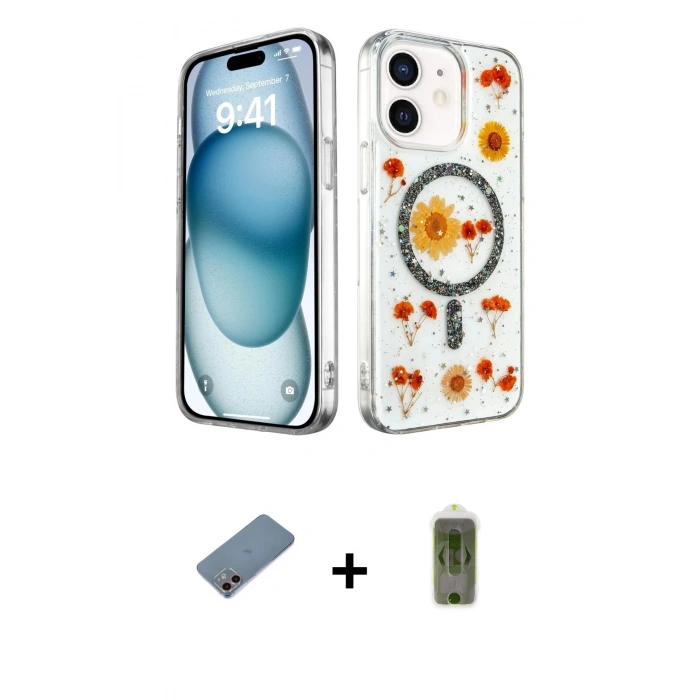 MARSİLYAN™- iPhone 12 Kılıf Kozmos Doku - Siyah Joko Magic 5D Hayalet Cam + Shine Kamera Lens Koruma Cam - PE