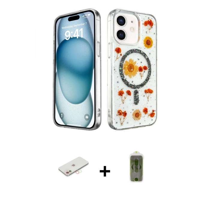 MARSİLYAN™- iPhone 12 Kılıf Kozmos Doku - Siyah Joko Magic 5D Hayalet Cam + Renkli Kamera Lens Koruma Cam - YL