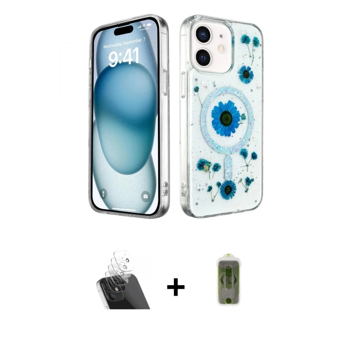 MARSİLYAN™- iPhone 12 Kılıf Kozmos Doku - Siyah Joko Magic 5D Hayalet Cam + Şeffaf Kamera Lens Koruma Cam