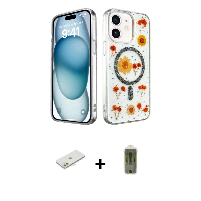 MARSİLYAN™- iPhone 12 Kılıf Kozmos Doku - Siyah Joko Magic 5D Hayalet Cam + Renkli Kamera Lens Koruma Cam - TU