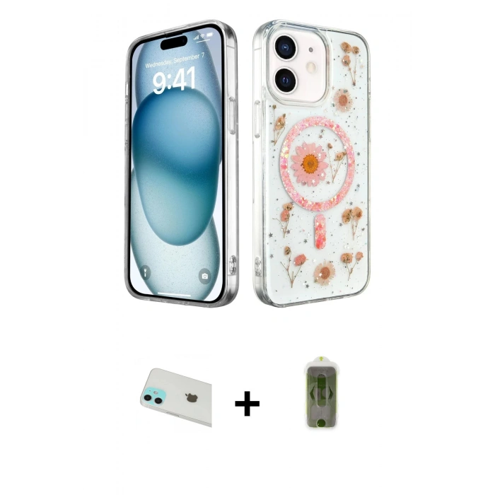 MARSİLYAN™- iPhone 12 Kılıf Kozmos Doku - Siyah Joko Magic 5D Hayalet Cam + Rainbow Kamera Lens Koruma Cam - YL