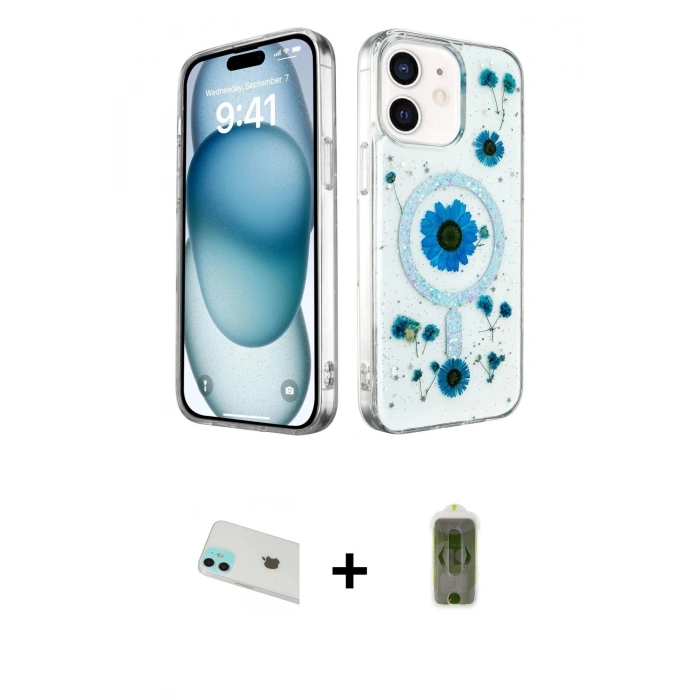 MARSİLYAN™- iPhone 12 Kılıf Kozmos Doku - Siyah Joko Magic 5D Hayalet Cam + Rainbow Kamera Lens Koruma Cam - YL