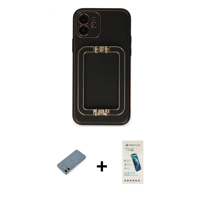 MARSİLYAN™- iPhone 12 Kılıf Kozmos Minimal Prime - Şeffaf Pasifik Cam Ekran Koruyucu + Metal Kamera Lens Koruma Cam - AKYL