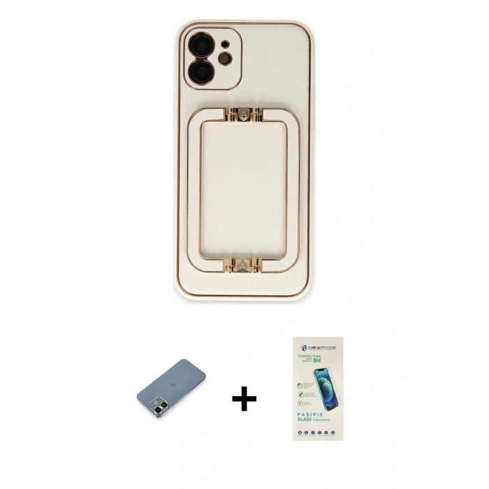 MARSİLYAN™- iPhone 12 Kılıf Kozmos Minimal Prime - Şeffaf Pasifik Cam Ekran Koruyucu + Metal Kamera Lens Koruma Cam - AKYL