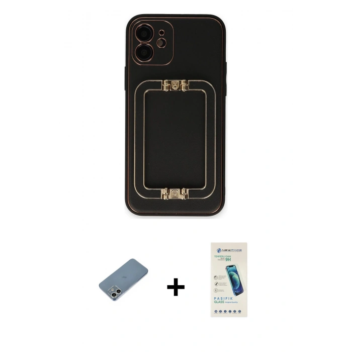 MARSİLYAN™- iPhone 12 Kılıf Kozmos Minimal Prime - Şeffaf Pasifik Cam Ekran Koruyucu + Shine Kamera Lens Koruma Cam - GS