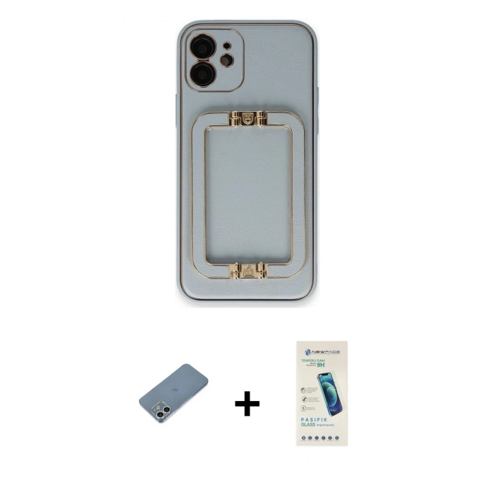 MARSİLYAN™- iPhone 12 Kılıf Kozmos Minimal Prime - Şeffaf Pasifik Cam Ekran Koruyucu + Shine Kamera Lens Koruma Cam - GS