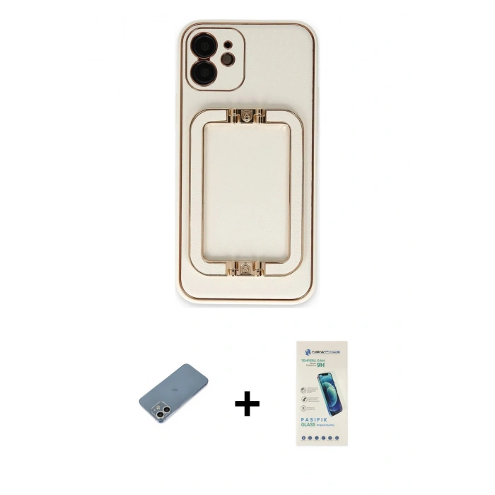 MARSİLYAN™- iPhone 12 Kılıf Kozmos Minimal Prime - Şeffaf Pasifik Cam Ekran Koruyucu + Shine Kamera Lens Koruma Cam - GS