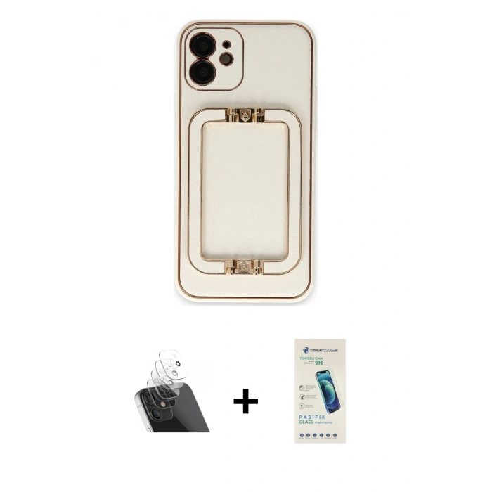 MARSİLYAN™- iPhone 12 Kılıf Kozmos Minimal Prime - Şeffaf Pasifik Cam Ekran Koruyucu + Kamera Lens Koruma Cam - SF