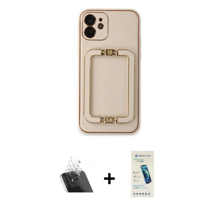MARSİLYAN™- iPhone 12 Kılıf Kozmos Minimal Prime - Şeffaf Pasifik Cam Ekran Koruyucu + Kamera Lens Koruma Cam - SF
