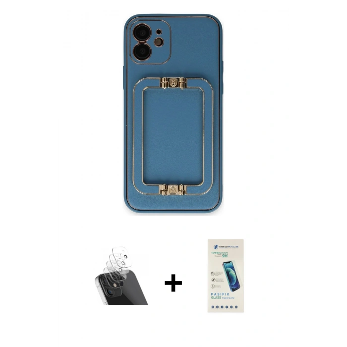 MARSİLYAN™- iPhone 12 Kılıf Kozmos Minimal Prime - Şeffaf Pasifik Cam Ekran Koruyucu + Kamera Lens Koruma Cam - SF