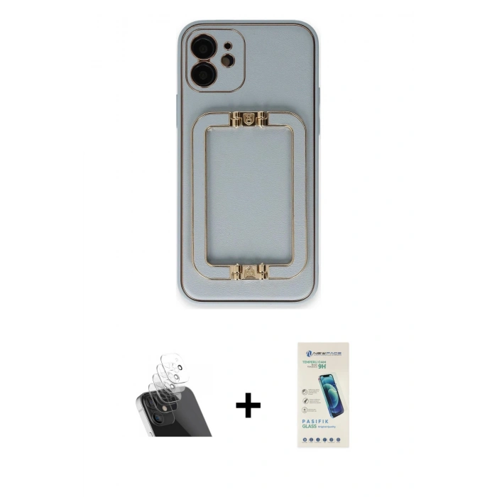 MARSİLYAN™- iPhone 12 Kılıf Kozmos Minimal Prime - Şeffaf Pasifik Cam Ekran Koruyucu + Kamera Lens Koruma Cam - SF