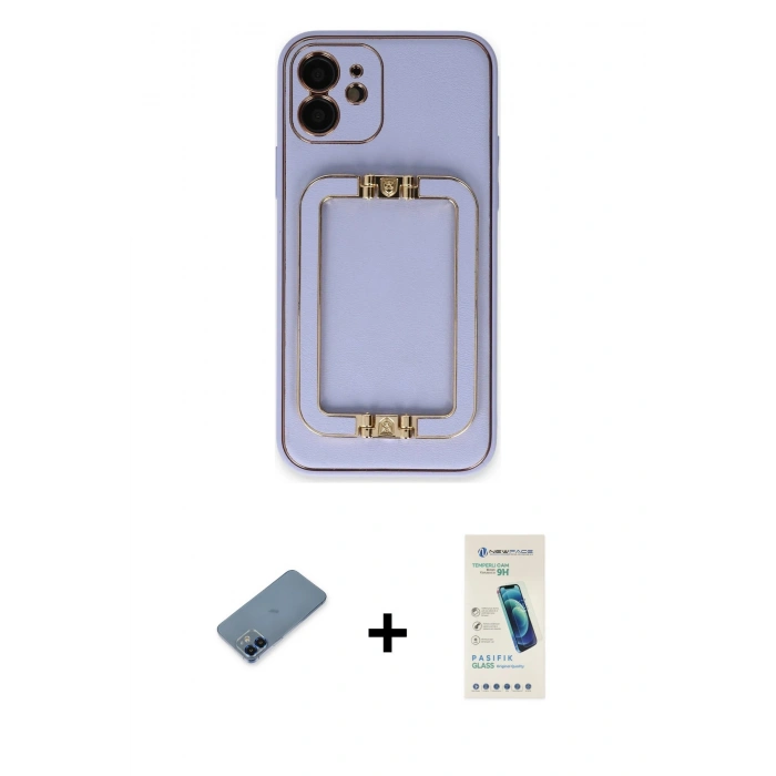 MARSİLYAN™- iPhone 12 Kılıf Kozmos Minimal Prime - Şeffaf Pasifik Cam Ekran Koruyucu + Metal Kamera Lens Koruma Cam - MI