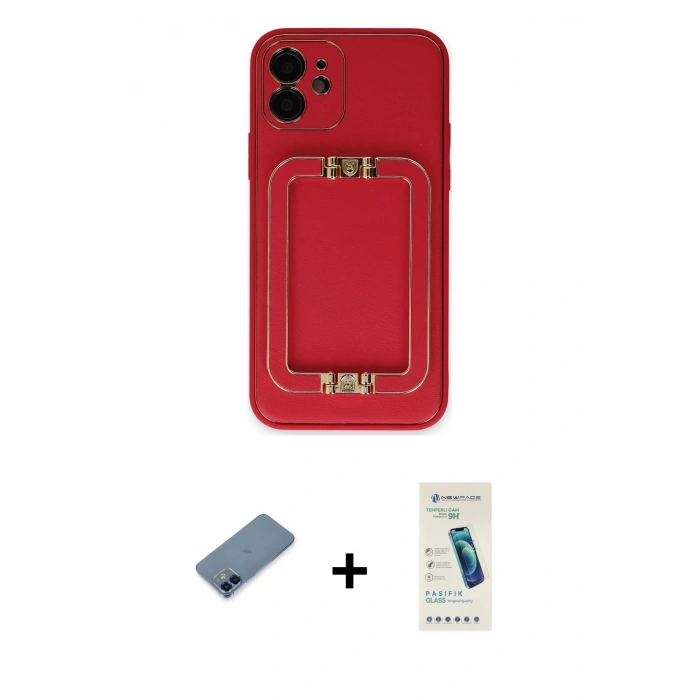 MARSİLYAN™- iPhone 12 Kılıf Kozmos Minimal Prime - Şeffaf Pasifik Cam Ekran Koruyucu + Metal Kamera Lens Koruma Cam - MI